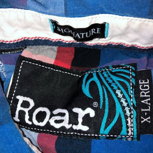 Roar Signature Mens Size XL Blue Plaid Ace Long Roll Tab Sleeve Button Up Shirt - Picture 8 of 13